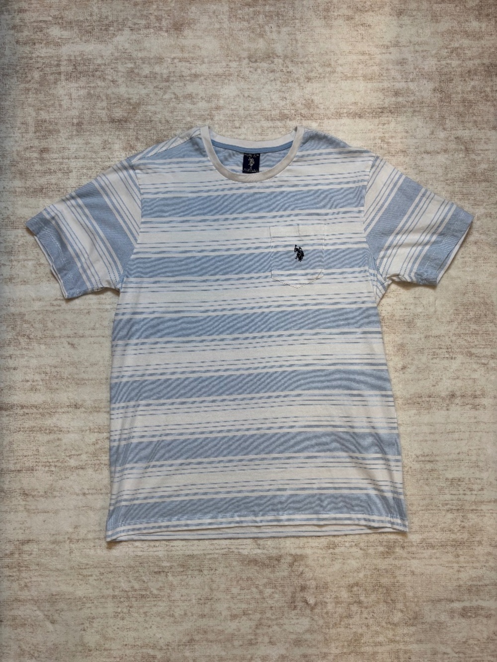 U.S. Polo Assn. Men's M Blue White Striped Pocket T-Shirt